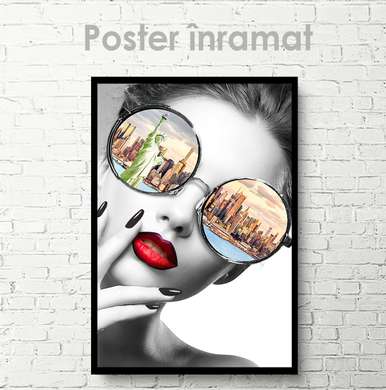 Poster - Fata glamour cu ochelari, 30 x 60 см, Panza pe cadru