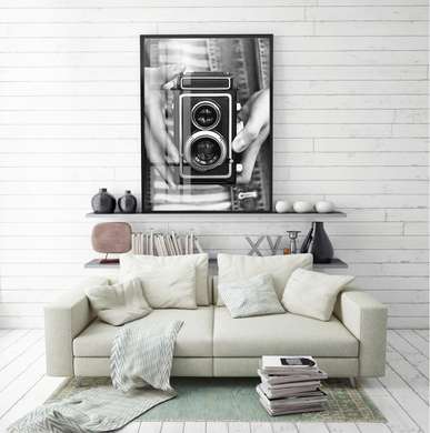 Poster - Camera, 60 x 90 см, Framed poster on glass, Black & White