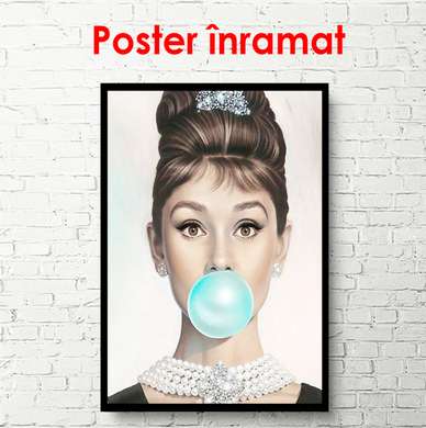Poster - Fată suflând un balon, 30 x 45 см, 30 x 60 см, Panza pe cadru