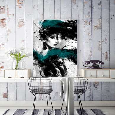 Poster - Painting of a girl in cold colors, 60 x 90 см, Framed poster on glass