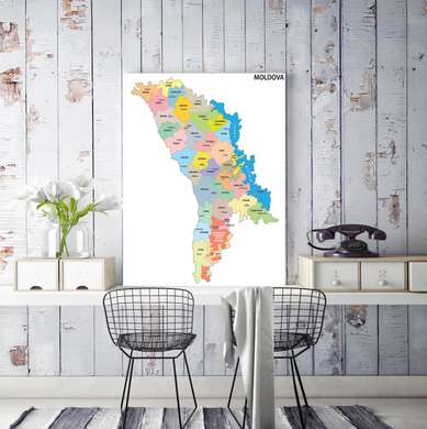 Poster - Political map of the Republic of Moldova, 30 x 45 см, Canvas on frame