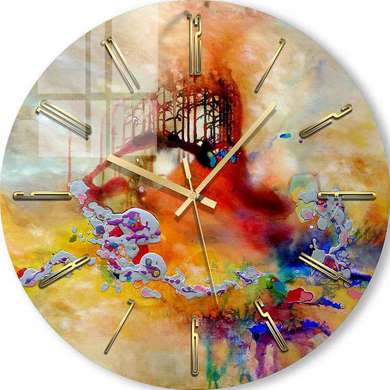 Ceas din sticlă - Abstracție multicoloră, 40cm