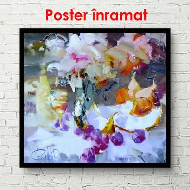 Poster - Pictură abstractă cu detalii violet, 100 x 100 см, Poster înrămat