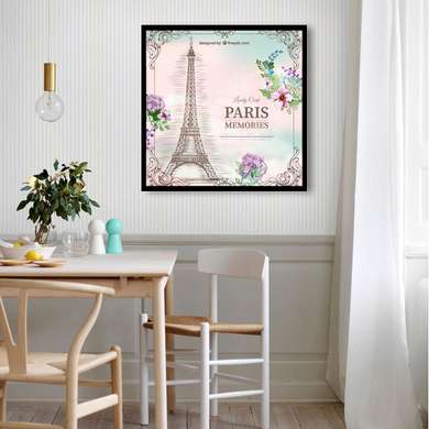 Poster - Turnul Eiffel pe un fundal delicat, 100 x 100 см, Poster înrămat, Provence