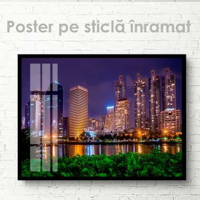 Постер - Ночной город, 90 x 60 см, Постер на Стекле в раме, Города и Карты