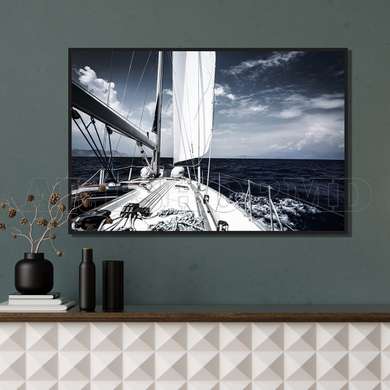 Poster - Yacht in the sea, 90 x 60 см, Framed poster, Marine Theme