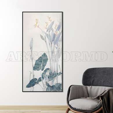 Poster - Plants in shades of gray, 45 x 90 см, Framed poster on glass, Botanical