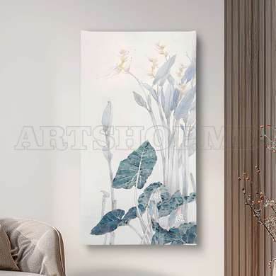 Poster - Plants in shades of gray, 45 x 90 см, Framed poster on glass, Botanical