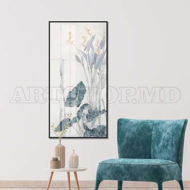 Poster - Plants in shades of gray, 45 x 90 см, Framed poster on glass, Botanical