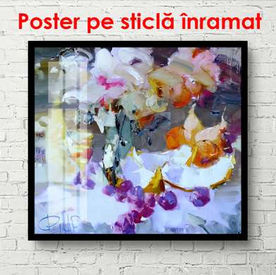 Постер - Абстрактный натюрморт фиолетового цвета, 100 x 100 см, Постер на Стекле в раме, Натюрморт
