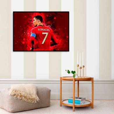 Poster - Jucătorul de fotbal într-un tricou roșu, 90 x 60 см, Poster înrămat, Sport