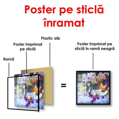 Poster - Pictură abstractă cu detalii violet, 100 x 100 см, Poster inramat pe sticla