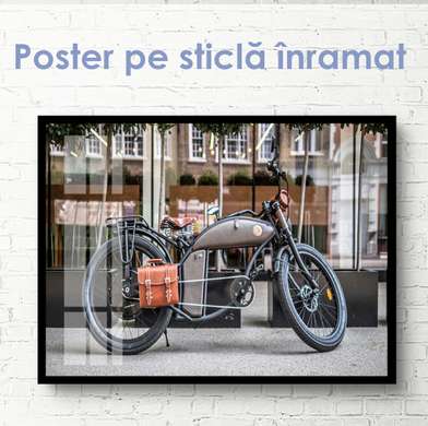 Постер - Мотоцикл с кожаной сумкой, 45 x 30 см, Холст на подрамнике, Транспорт