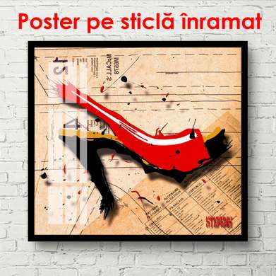 Poster - Un pantof roșu, 100 x 100 см, Poster înrămat, Vintage
