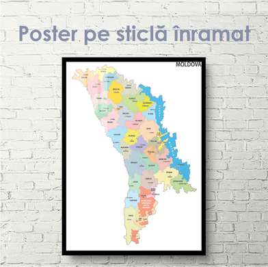 Poster - Harta politică a Republicii Moldova, 60 x 90 см, Poster inramat pe sticla
