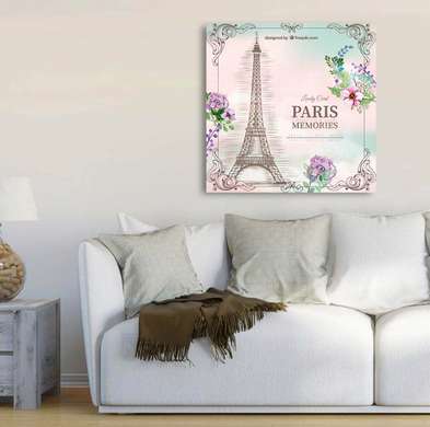 Poster - Turnul Eiffel pe un fundal delicat, 100 x 100 см, Poster înrămat, Provence
