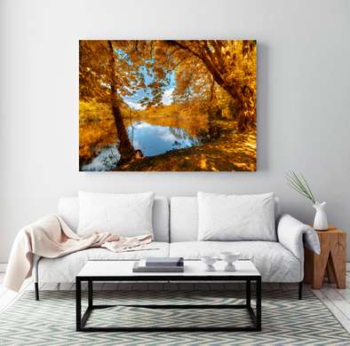 Poster - Autumn park with a waterfall, 90 x 60 см, Framed poster, Nature