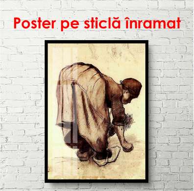 Poster - Woman harvesting, 60 x 90 см, Framed poster, Vintage