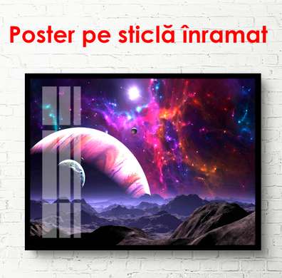 Poster - Earth against the background of a purple galaxy, 90 x 60 см, Framed poster, Nature