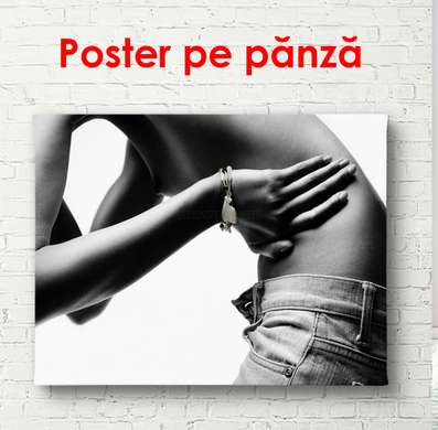 Постер - Девушка в джинсах, 90 x 60 см, Постер в раме, Ню