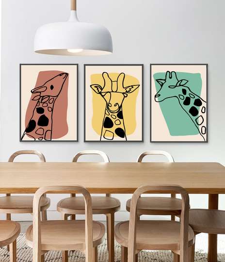 Постер - Жирафы, 60 x 90 см, Постер на Стекле в раме, Наборы