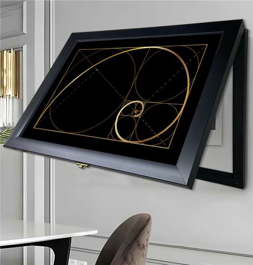 Мультифункциональная Картина - Золотые абстрактные линии, 40x60cm, Черная Рама