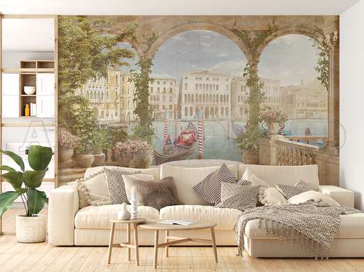 Wall mural - View of the Venetian canal from the arched terrace in the Provencal style