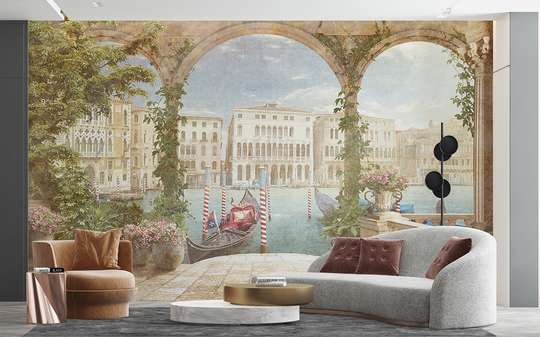 Фотообои - Вид на венецианский канал с арочной террасы в провансальском стиле