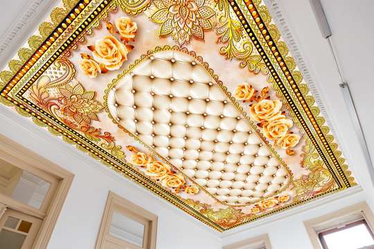 Фотообои - Золотистый потолок с росписью