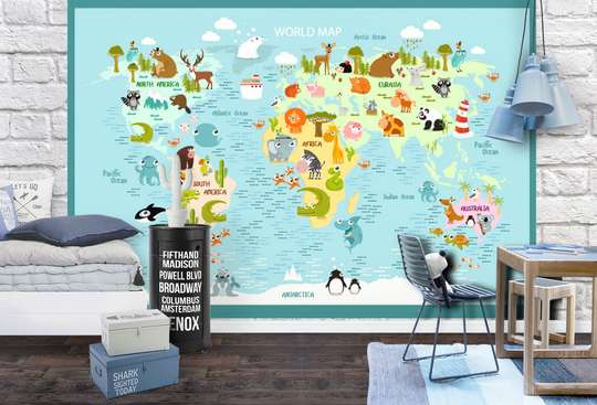 Wall Mural - Animals on the world map