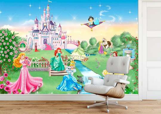 Fototapet - Prințesele Disney în curtea castelului
