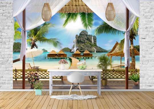 Wall Mural - View from the terrace to the summer beach.