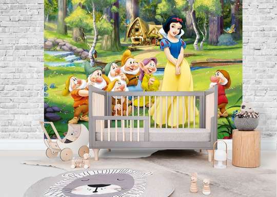 Wall Mural - Snow white and 7 dwarfs in the forest
