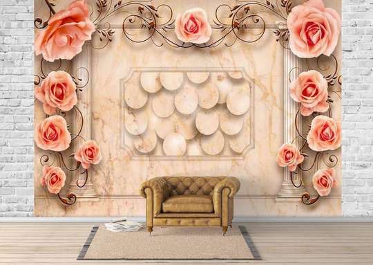 Wall Mural - Beige roses on the background of columns