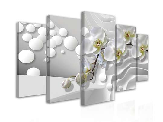 Tablou Pe Panza Multicanvas, Orhidee albe pe fundal 3D, 108 х 60