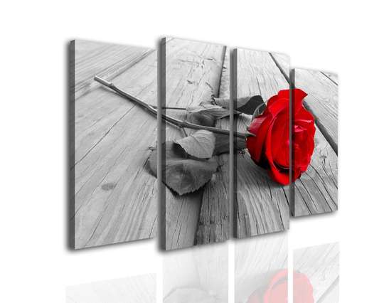 Modular picture, Red rose on a gray background of the city., 198 x 115