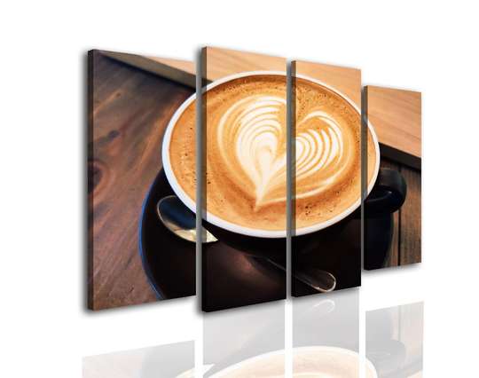 Tablou Pe Panza Multicanvas, Latte cu spumă în formă de inimă, 198 x 115, 198 x 115
