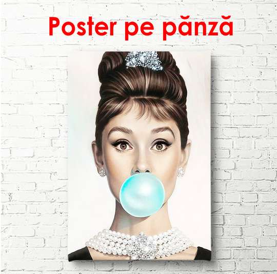 Постер - Девушка выдувает шар, 30 x 45 см, 30 x 60 см, Холст на подрамнике