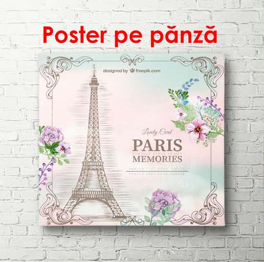 Poster - Turnul Eiffel pe un fundal delicat, 100 x 100 см, Poster înrămat