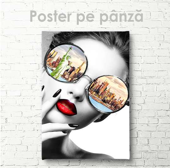 Постер - Гламурная девушка в очках, 30 x 60 см, Холст на подрамнике