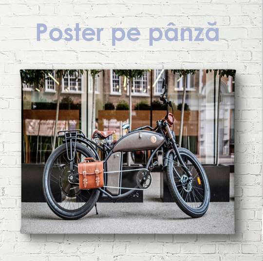 Poster - Motorcycle with a leather bag, 45 x 30 см, Canvas on frame