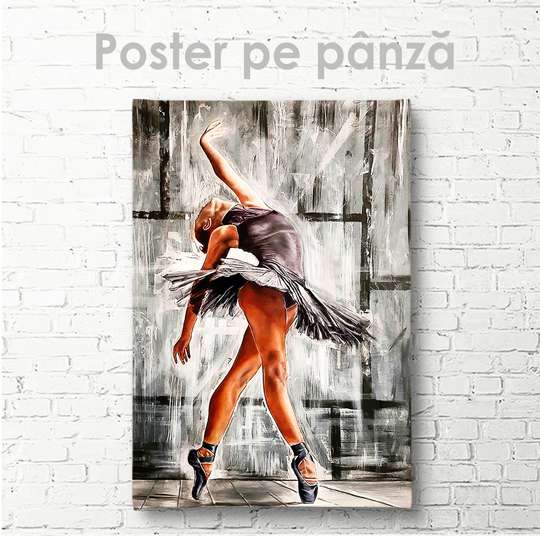 Постер - Балерина в черном платье, 30 x 60 см, Холст на подрамнике, Живопись
