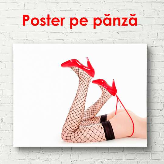 Постер - Красные туфли на девушке, 90 x 60 см, Постер в раме, Ню