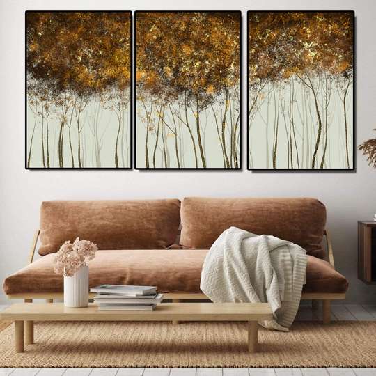 Постер - Золотые деревья, 60 x 90 см, Постер на Стекле в раме, Наборы