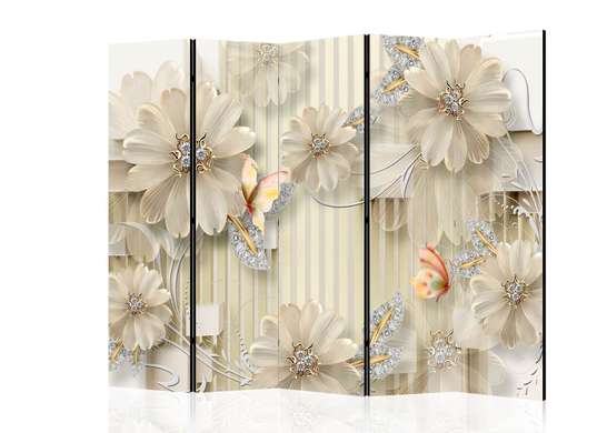 Screen - White flowers with jewels and butterflies, 7
