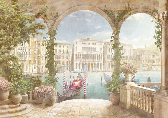 Wall mural - View of the Venetian canal from the arched terrace in the Provencal style