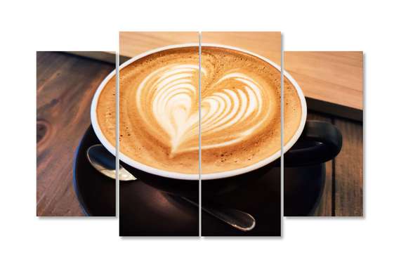 Tablou Pe Panza Multicanvas, Latte cu spumă în formă de inimă, 198 x 115, 198 x 115