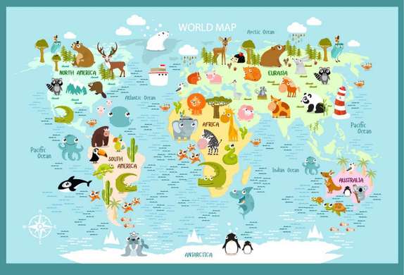 Фотообои - Животные на карте мира