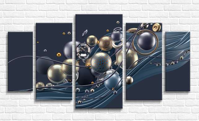 Modular picture, Metal balls on a dark background, 108 х 60
