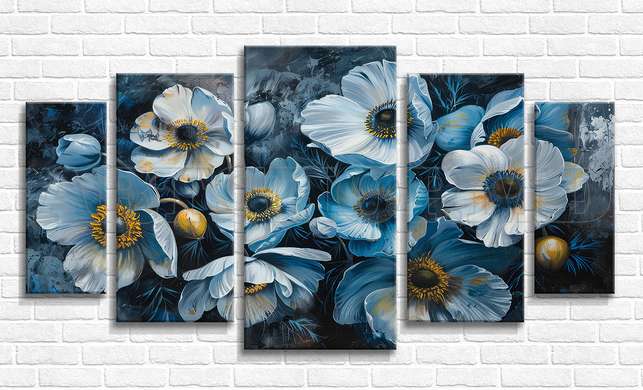 Modular picture, Blue flowers, 108 х 60